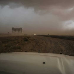 ABS IDP SETTLEMENT,  YEMEN -  6 MAY 2017.

A sandstorm barrels across the landscape near the sprawling ABS IDB settlement in Northeastern Yemen.