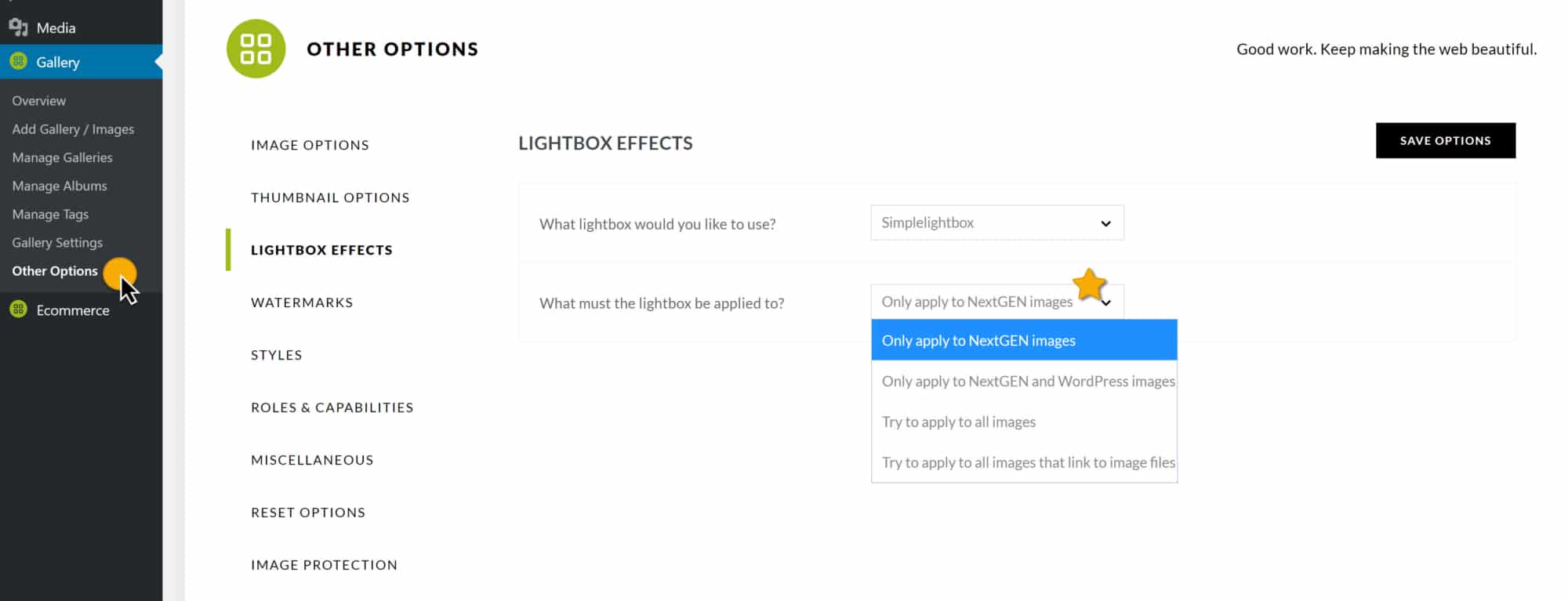 A screenshot showing the option "What must the lightbox be applied to?"