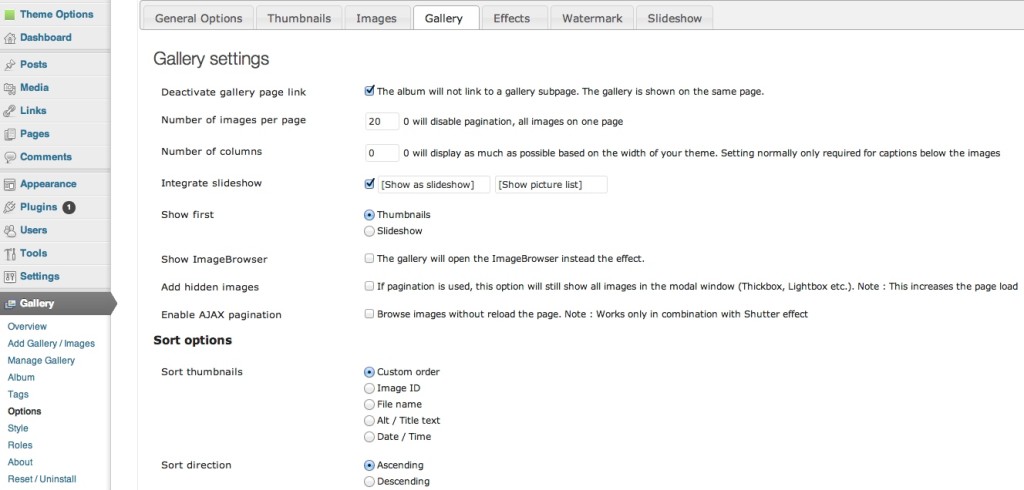 Original Gallery Settings