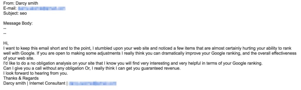 seo email spam example