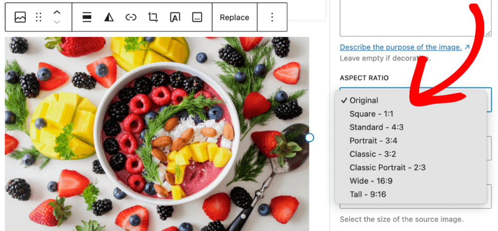 WordPress block editor - image aspect ratios