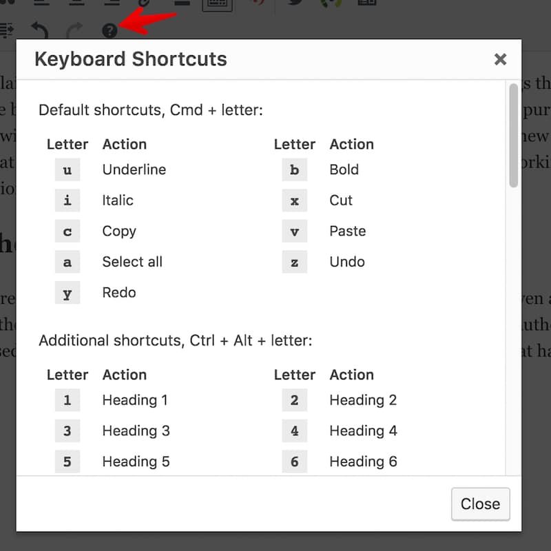 keyboard shortcuts