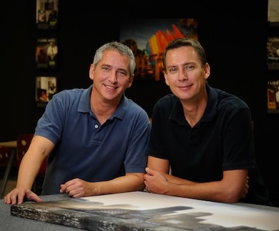 artistic-photo-canvas | Imagely Photo of Lew Bedell & Bob Melson, founders of Artistic Photo Canvas, with Scott's photo of the Boston skyline.