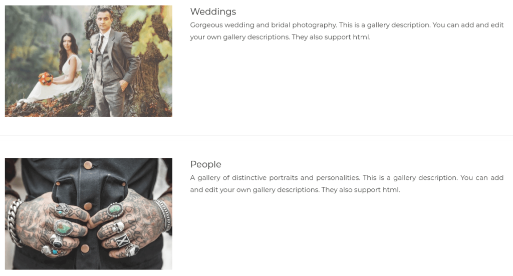 You could then add a Pro List Album to make it easy for your visitors to browse all your galleries and find the category they're interested in: