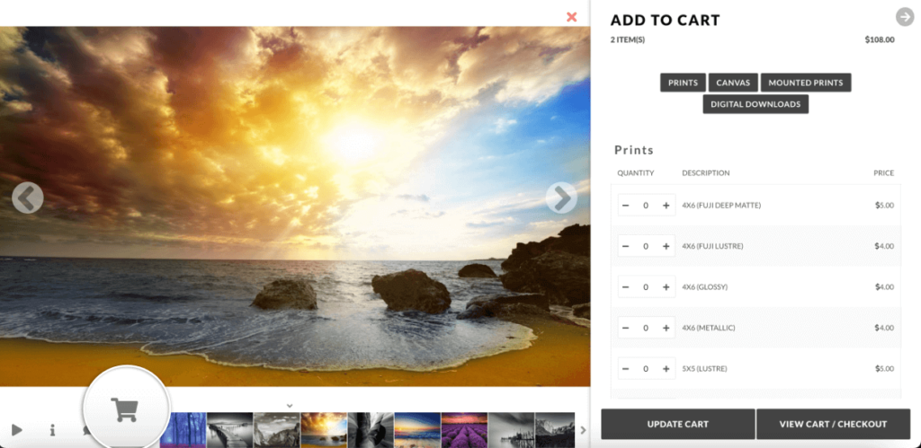 selling photography prints - eCommerce demo