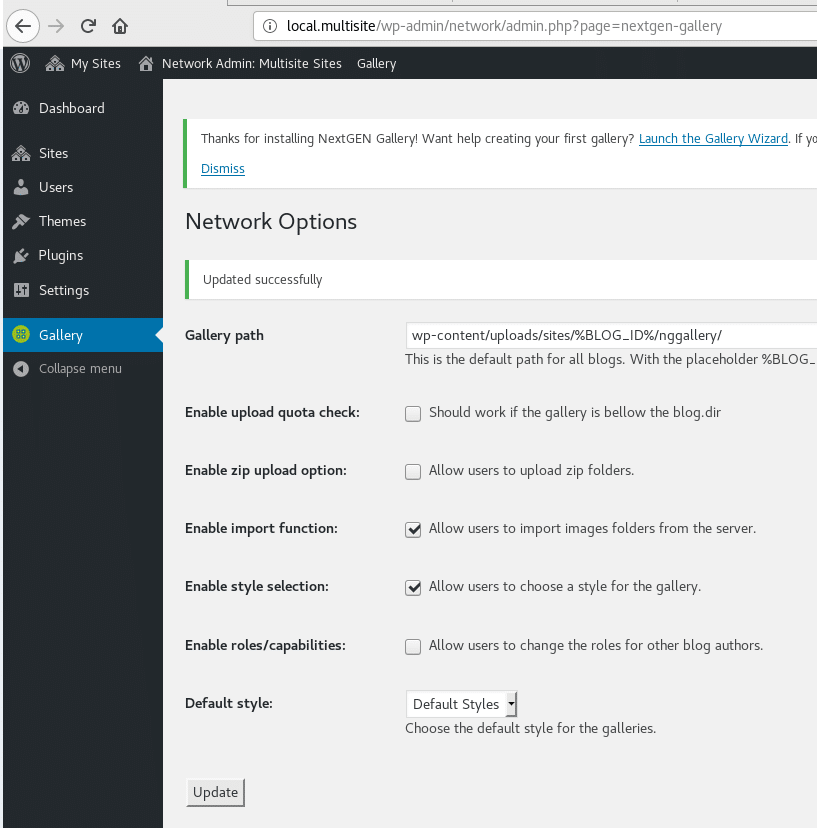 This is a Screenshot of WordPress Multisite Network Options