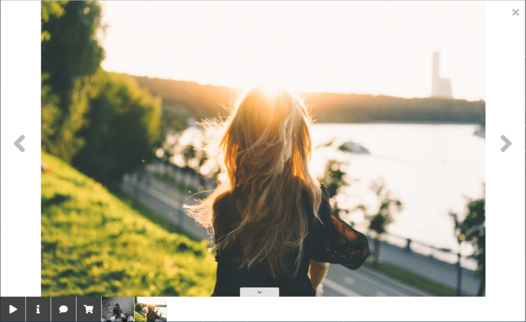 Screenshot of our NextGen Pro Lightbox Effect, and a photo of a girl watching a sunset