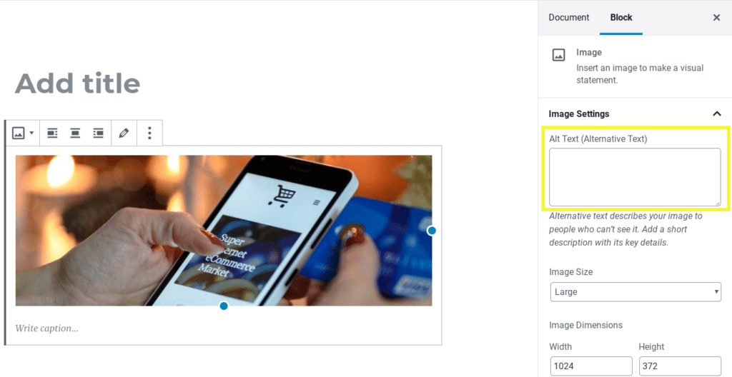 wordpress-alt-text | Imagely Therefore, incorporating keywords in your alt text can improve your images' SEO. WordPress makes this easy. After you upload an image, the Alt Text field will appear on the right-hand side of the editor:
