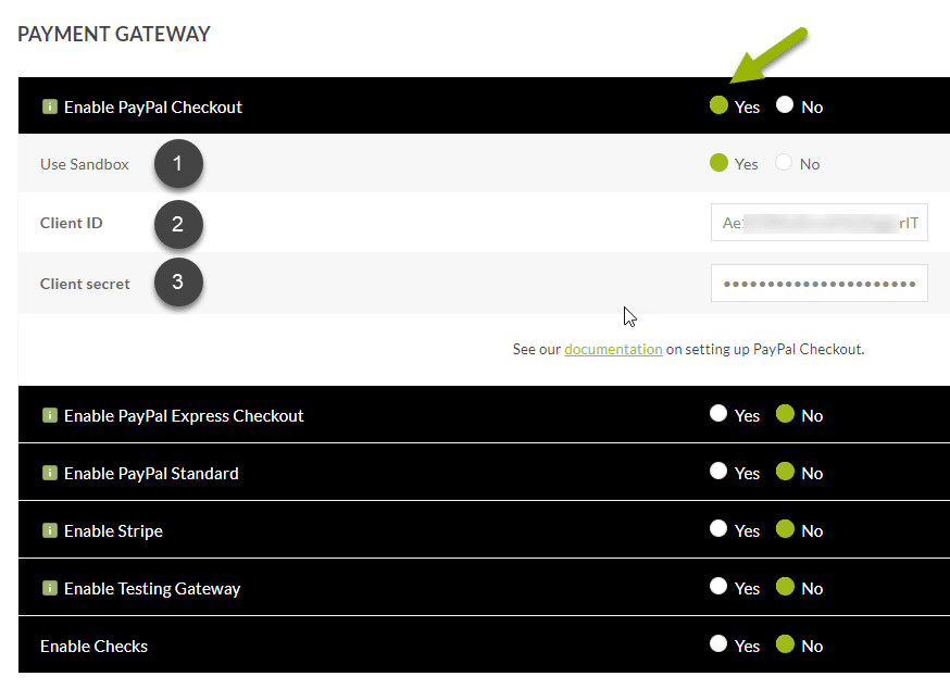 Screenshot in showing how to enable PayPal Checkout