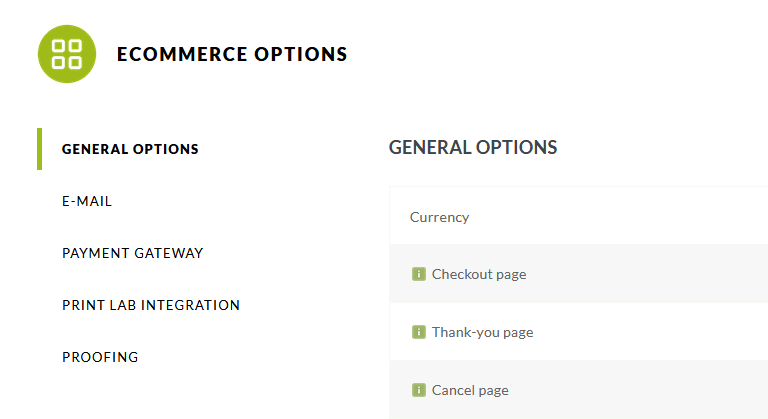 Ecommerce options in NextGen Gallery Pro, general options