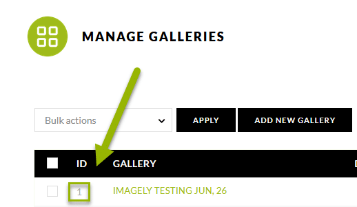 Screenshot showing the id location next to the gallery name
