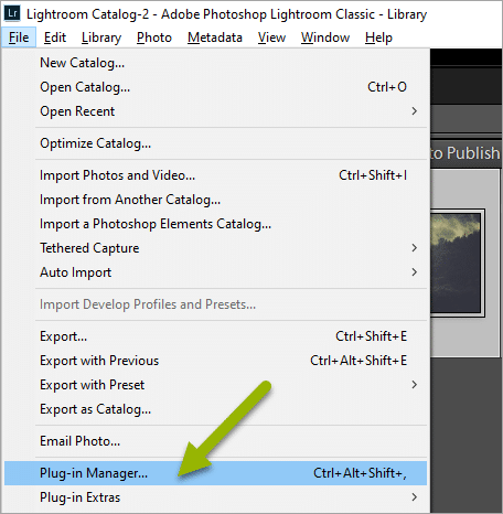 Lighroom File, plugin manager menu
