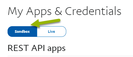 My Apps and credentials, Sandbox option or tab