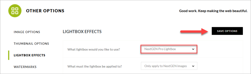 It shows how to enable the NextGEN Pro Lightbox Effect