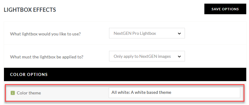 Setting to change or adjust the color theme of NextGEN Gallery Pro Lightbox Effect