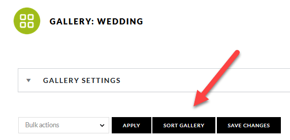 Gallery settings, sort gallery button