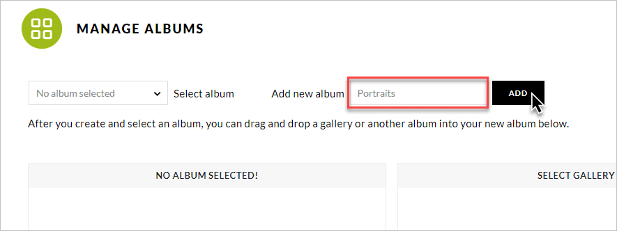 Create Album button, add