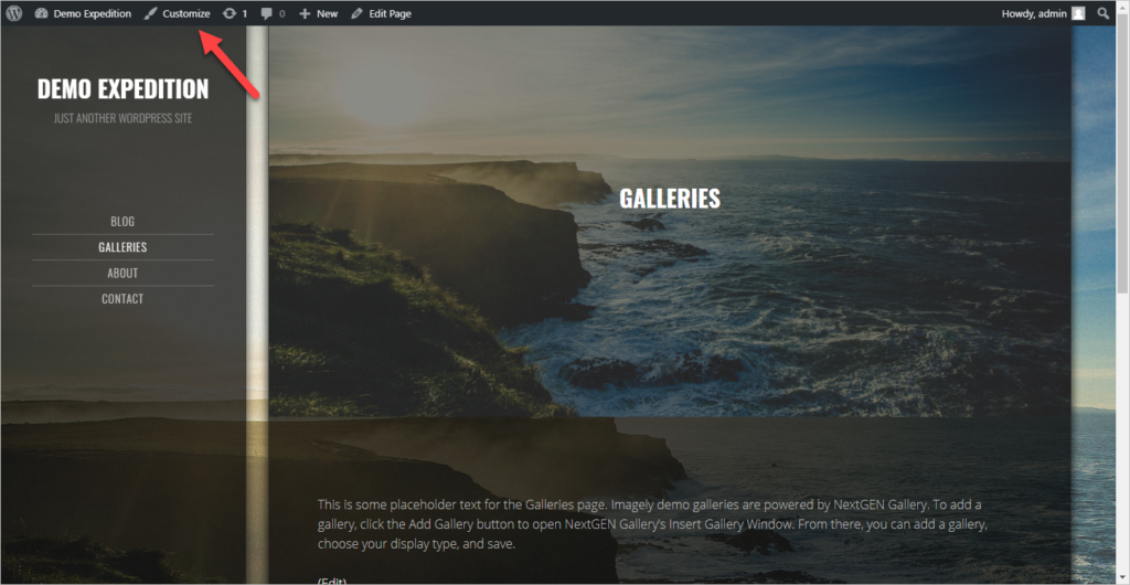 License created from API - Photocrati Shows the link "Customize" on top of the administrator bar