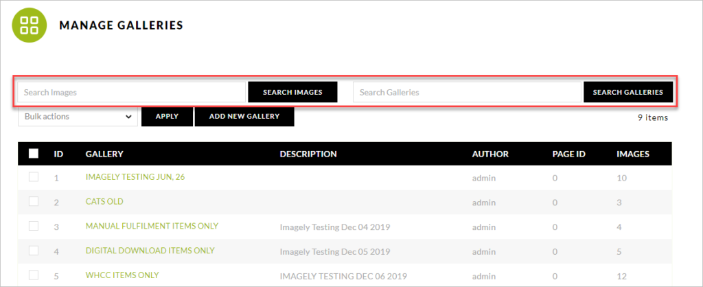 Searching images and galleries