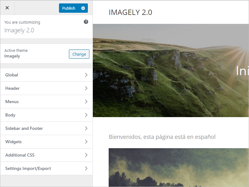 Imagely theme settings Imagely theme settings