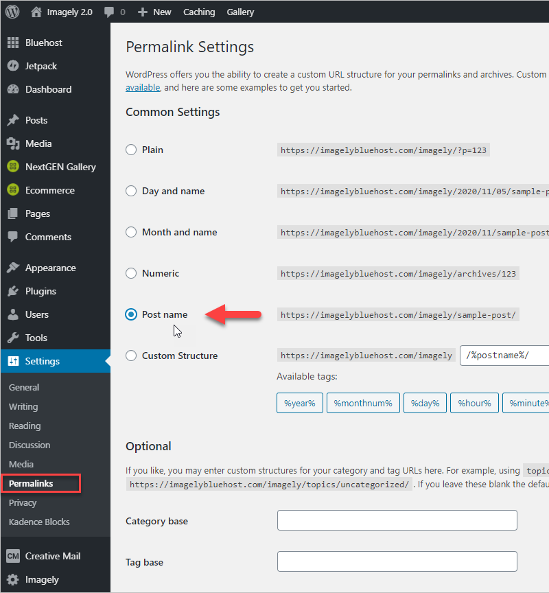 Permalinks settings