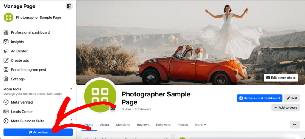 facebook-business-advertise 1 1 | Imagely Facebook ads for photographers - Advertise button