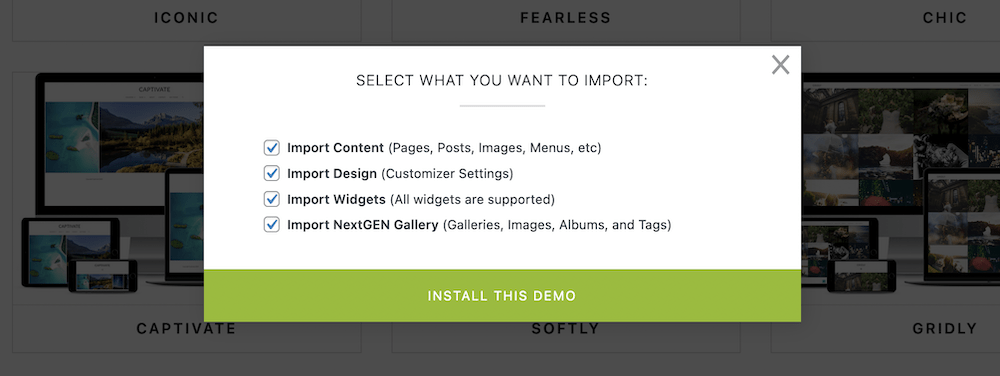 import-select | Imagely Select theme design content to import