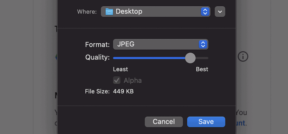 The macOS Preview app's Quality slider.