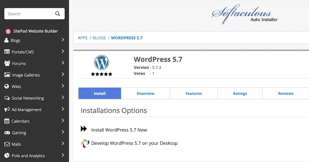 The Softaculous WordPress installer.