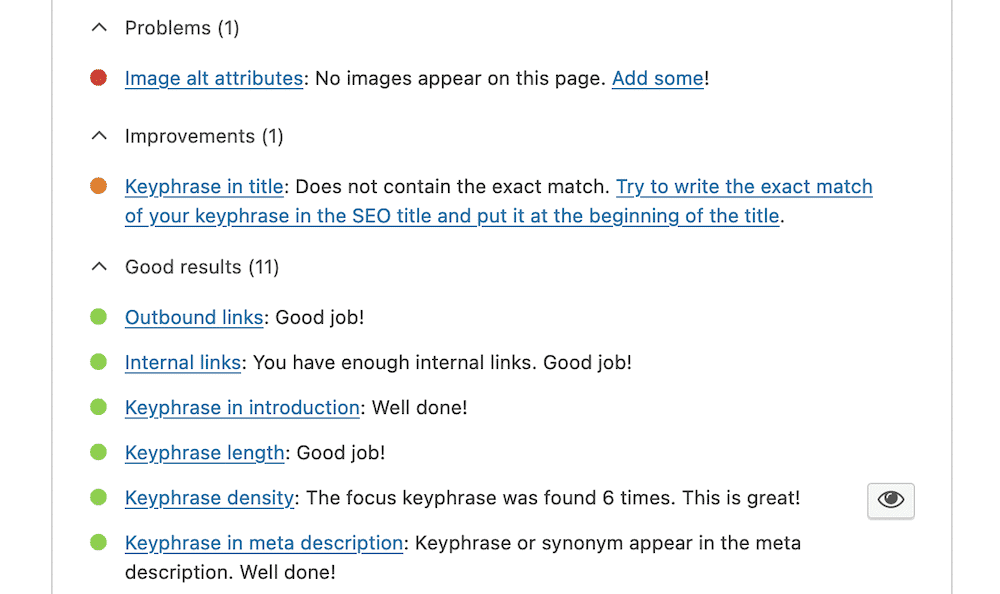 Yoast SEO's traffic light system.