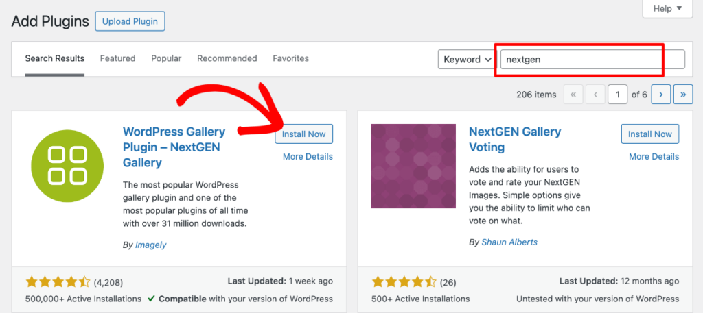 Install NextGEN Gallery free version