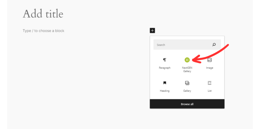 NextGEN Gallery block in the block editor