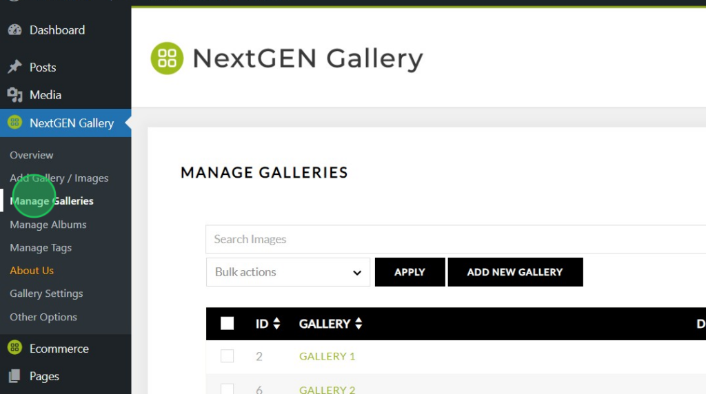 Manage galleries