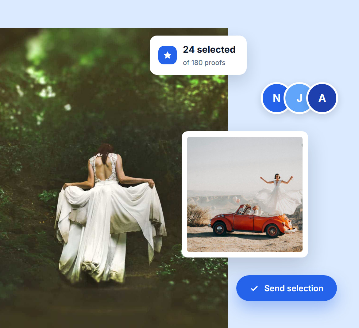 Client proofing gallery on a WordPress site, with a Submit proofs button below the photos